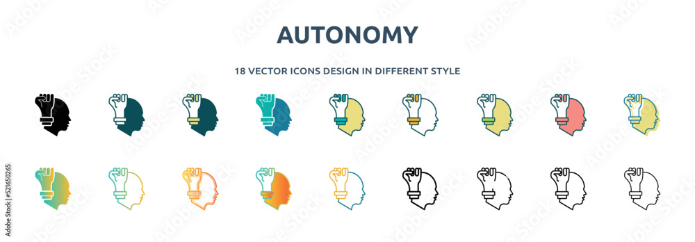autonomy icon in 18 different styles such as thin line, thick line, two ...