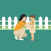 Simple Vector Illustration Background About A Young Happy Mom Giving Some Wise Advice Talk To Her Daughter At Home Vector Illustration. Parenting Education. Family Parenthood Concept. Modern Design Ve