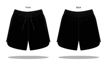 Blank Black Shorts Pants Running Template On White Background.Front And Back View, Vector File.