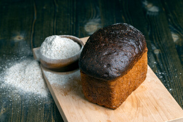 Rectangular loaf of rye Flour bread