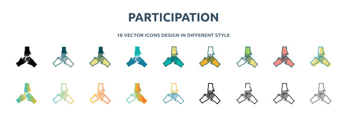 Wall Mural - participation icon in 18 different styles such as thin line, thick line, two color, glyph, colorful, lineal color, detailed, stroke and gradient. set of participation vector for web, mobile, ui