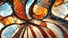 Worms Eye View Of Spiral Stained Glass Decors Through 