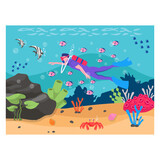 Fototapeta Dinusie - Scuba Diver under sea concept, exploring the sea life vector icon design, wildlife seabed scenery symbol, Tropical Sea Under Water Surface stock illustration, 