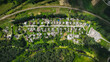 idyllic suburb Europe village of Ukraine aerial scenic view with shadow from the clouds and country side landscape environment