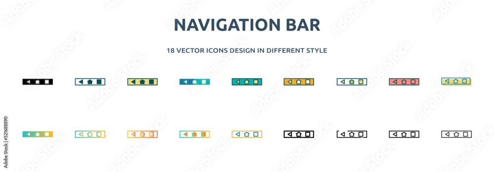 navigation bar icon in 18 different styles such as thin line, thick ...