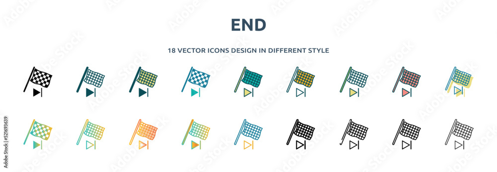 end icon in 18 different styles such as thin line, thick line, two ...