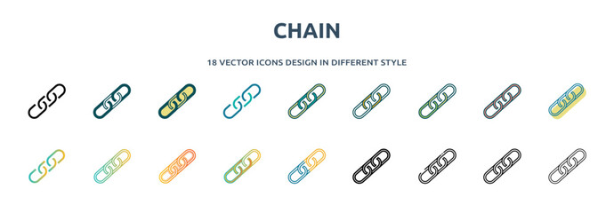 Wall Mural - chain icon in 18 different styles such as thin line, thick line, two color, glyph, colorful, lineal 