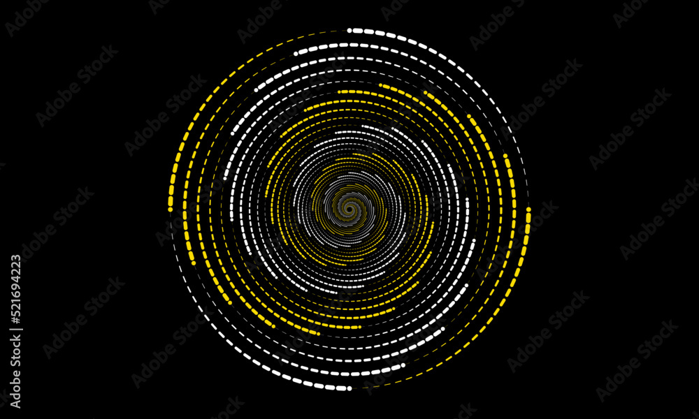 Dotted spiral vortex spiral effect isolated on black background Stock ...