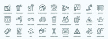 Special Lineal Cleaning Icons Set. Outline Icons Such As Cleaning Window, No Water Cleanin, Glass Cleaning, Solvent, Garbage Truck Cleanin, Dusting, Sponges, Hand Washing, Oxidizing Agent, Slippery
