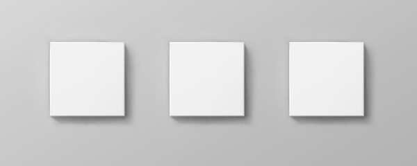 blank paper sheets, picture canvas, wall displays isolated on gray background. vector white posters 