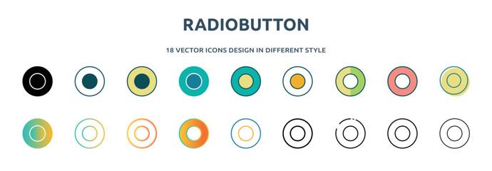 Wall Mural - radiobutton icon in 18 different styles such as thin line, thick line, two color, glyph, colorful, lineal color, detailed, stroke and gradient. set of radiobutton vector for web, mobile, ui