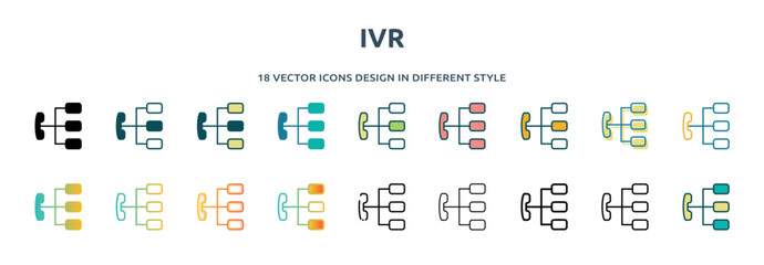 Wall Mural - ivr icon in 18 different styles such as thin line, thick line, two color, glyph, colorful, lineal co
