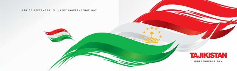 Wall Mural - Tajikistan Independence day, abstract hand drawn flag of Tajikistan, two fold flyer, white background banner