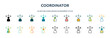 © IconArt - coordinator icon in 18 different styles such as thin line, thick line, two color, glyph, colorful, lineal color, detailed, stroke and gradient. set of coordinator vector for web, mobile, ui