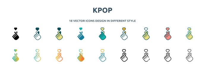 Wall Mural - kpop icon in 18 different styles such as thin line, thick line, two color, glyph, colorful, lineal c