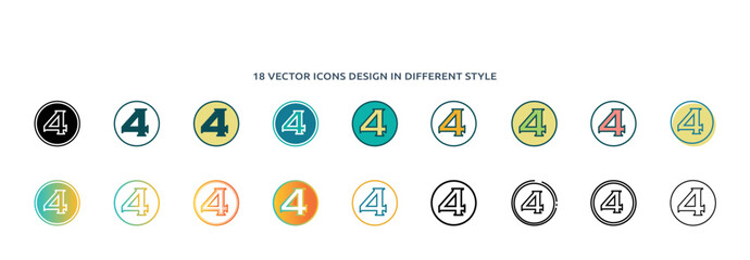 4 icon in 18 different styles such as thin line, thick line, two color, glyph, colorful, lineal color, detailed, stroke and gradient. set of 4 vector for web, mobile, ui