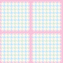 Pink, Blue And Green Check Print Illustration Design Pattern. Vector Houndstooth Seamless Pattern For Fabrics, Wrapping Paper, Greeting Cards 