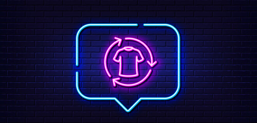 Sticker - Neon light speech bubble. Change clothes line icon. Shirt sign. Clothing t-shirt symbol. Neon light background. Change clothes glow line. Brick wall banner. Vector