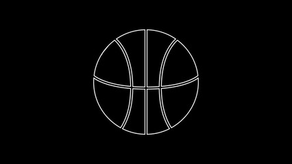 Sticker - White line Basketball ball icon isolated on black background. Sport symbol. 4K Video motion graphic animation