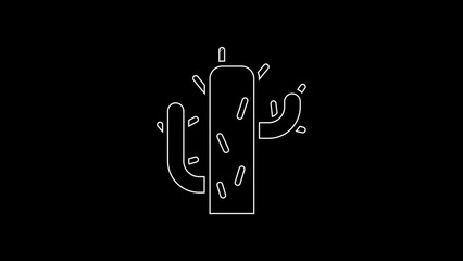 Poster - White line Cactus icon isolated on black background. 4K Video motion graphic animation