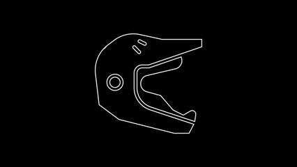 Wall Mural - White line Motocross motorcycle helmet icon isolated on black background. 4K Video motion graphic animation