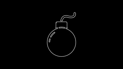 Canvas Print - White line Bomb ready to explode icon isolated on black background. 4K Video motion graphic animation