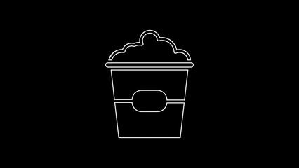 Poster - White line Popcorn in cardboard box icon isolated on black background. Popcorn bucket box. 4K Video motion graphic animation