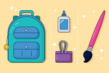 Sticker - school supplies icon set