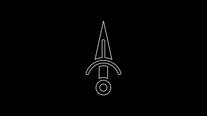 Sticker - White line Dagger icon isolated on black background. Knife icon. Sword with sharp blade. 4K Video motion graphic animation