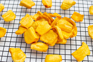 Jackfruit chips on white background