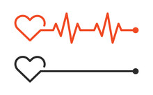 Heartbeat Line Life Monitoring Vector Icon Illustration. Alive With Red Heart Pulse And Dead With Black Flatline Concept.