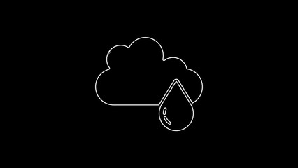 Canvas Print - White line Cloud with rain icon isolated on black background. Rain cloud precipitation with rain drops. 4K Video motion graphic animation