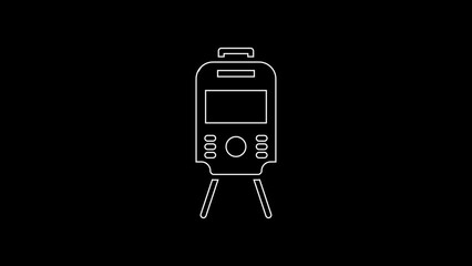 Sticker - White line Tram and railway icon isolated on black background. Public transportation symbol. 4K Video motion graphic animation