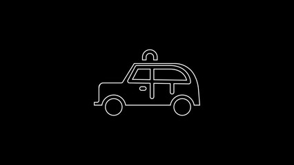 Sticker - White line Taxi car icon isolated on black background. 4K Video motion graphic animation