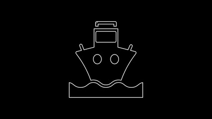 Sticker - White line Cargo ship icon isolated on black background. 4K Video motion graphic animation