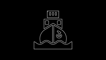 Sticker - White line Cargo ship icon isolated on black background. 4K Video motion graphic animation