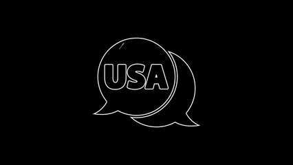 Sticker - White line USA label icon isolated on black background. United States of America. 4K Video motion graphic animation