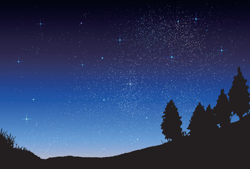 Wall Mural - ベクター背景素材_夜空_山