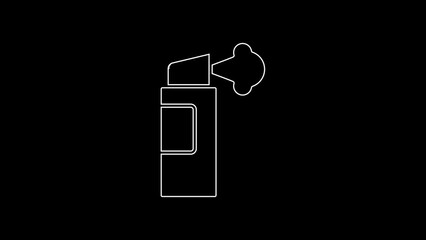 Poster - White line Pepper spray icon isolated on black background. OC gas. Capsicum self defense aerosol. 4K Video motion graphic animation