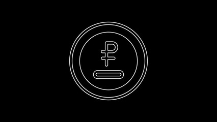 Canvas Print - White line Rouble, ruble currency coin icon isolated on black background. Russian symbol. 4K Video motion graphic animation