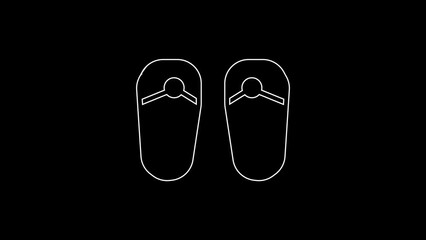 Sticker - White line Flip flops icon isolated on black background. Beach slippers sign. 4K Video motion graphic animation