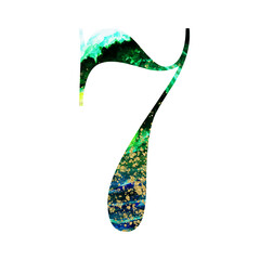 Numeral, watercolor emerald background with gold splashes, exotic.Wedding stationery item.Hand painted. Suitable for printing posters, prints, design works, thank you cards, greeting cards, logo desig