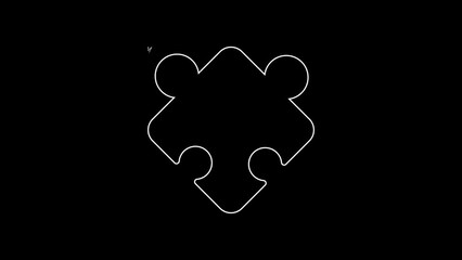 Poster - White line Puzzle pieces toy icon isolated on black background. 4K Video motion graphic animation