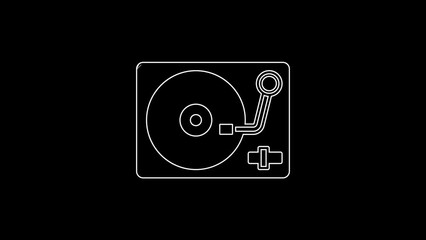 Sticker - White line Vinyl player with a vinyl disk icon isolated on black background. 4K Video motion graphic animation