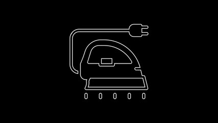 Sticker - White line Electric iron icon isolated on black background. Steam iron. 4K Video motion graphic animation