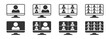 © Burbuzin - Video conference icons set. Online work icon. People on computer screen. Vector illustration.