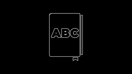 Canvas Print - White line ABC book icon isolated on black background. Dictionary book sign. Alphabet book icon. 4K Video motion graphic animation