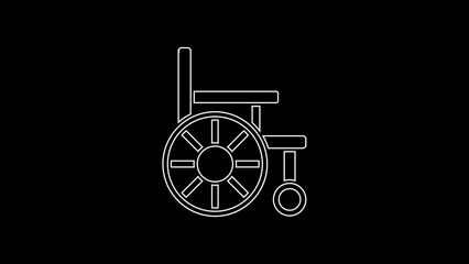 Poster - White line Wheelchair for disabled person icon isolated on black background. 4K Video motion graphic animation