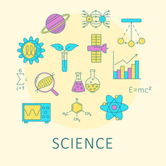 Science poster with icons in line style