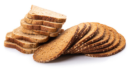 Wall Mural - Whole grain bread, sliced. Isolate on white background